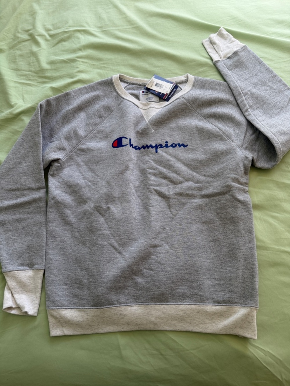 Champion Gray Crewneck Sweatshirt with Navy Logo